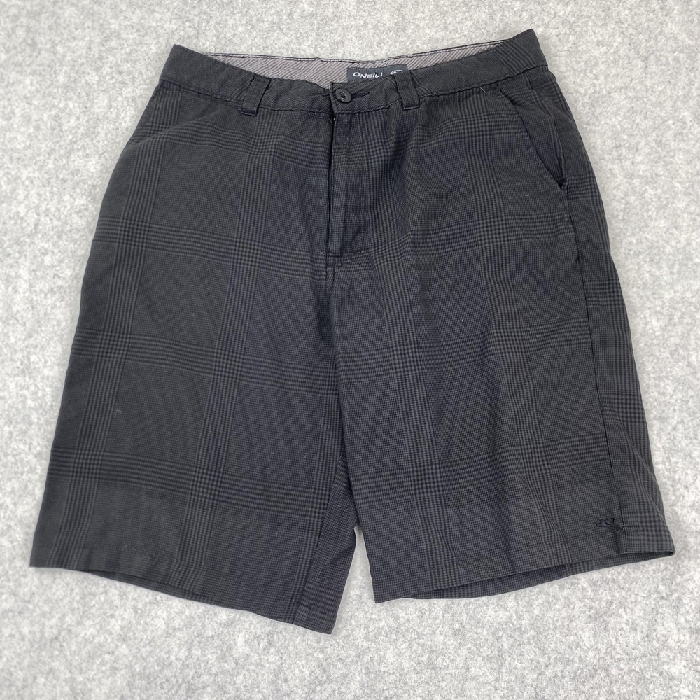 O'Neill Shorts Mens 32 (31x10) Gray Plaid Chino Microfiber Flat Front Walkshort